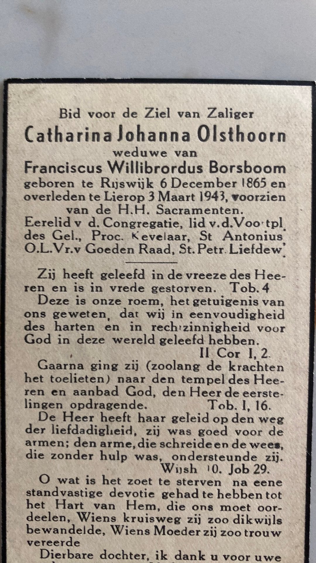 CJ Borsboom - Olsthoorn 1865 Rijswijk 1941 Lierop, Ophalen of Verzenden