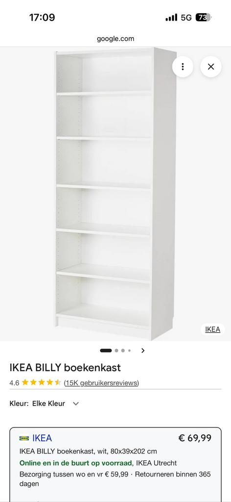 1x Billy boekenkast Ikea, Huis en Inrichting, Kasten | Schoenenkasten, Ophalen of Verzenden, Zo goed als nieuw