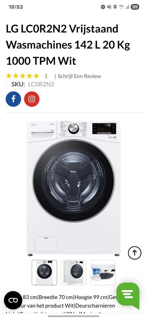 Mega knaller - LG Wasmachine 20 KG NERGENS GOEDKOPER, Witgoed en Apparatuur, Wasmachines, Minder dan 1200 toeren, 10 kg of meer