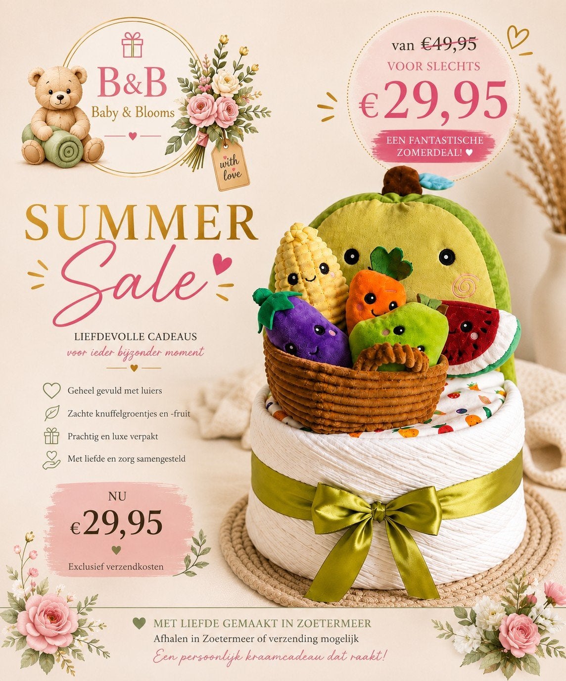 Luiertaart/Pampertaart Baby Unisex Babyshower Kraamcadeau, Ophalen of Verzenden, Nieuw, Kraamcadeau