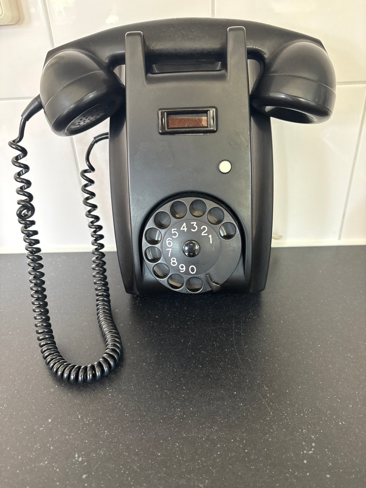 Vintage PTT wandtelefoon met draaischijf - Zwart, Ophalen of Verzenden