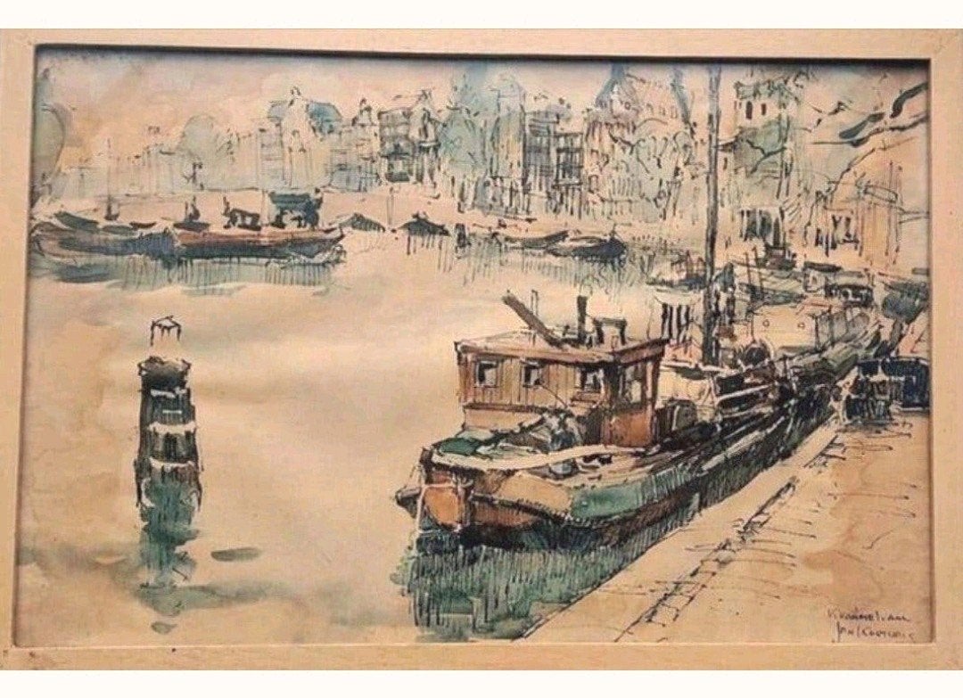 Jan Korthals... Oude Schans/ Montelsbaantoren.. Amsterdam..., Antiek en Kunst, Ophalen of Verzenden