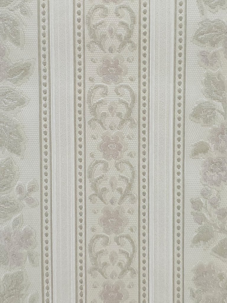 5483 Barok bloemenbehang met oudroze banen glanslaag swiet, Ophalen of Verzenden, Groen