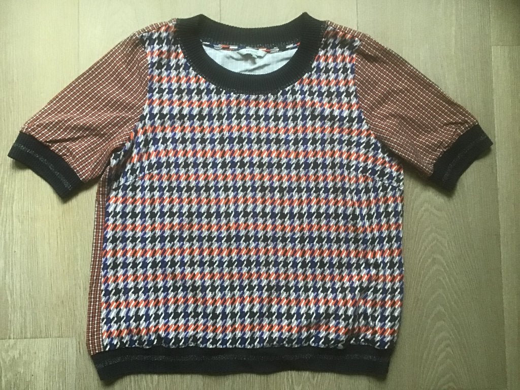 Sandwich top met leuke blauw/oranje print, M, Maat 38/40 (M), Blauw, Ophalen of Verzenden, Zo goed als nieuw