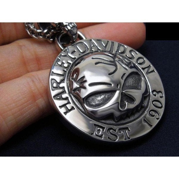 Harley hanger, Skull, Titanium Steel, met lederen ketting., Overige materialen, Overige voorstellingen, Nieuw, Ophalen of Verzenden