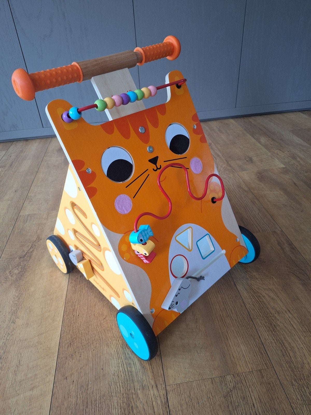 Loopwagen Janod, hout, kat, Ophalen, Zo goed als nieuw, Duw- of Trekspeelgoed