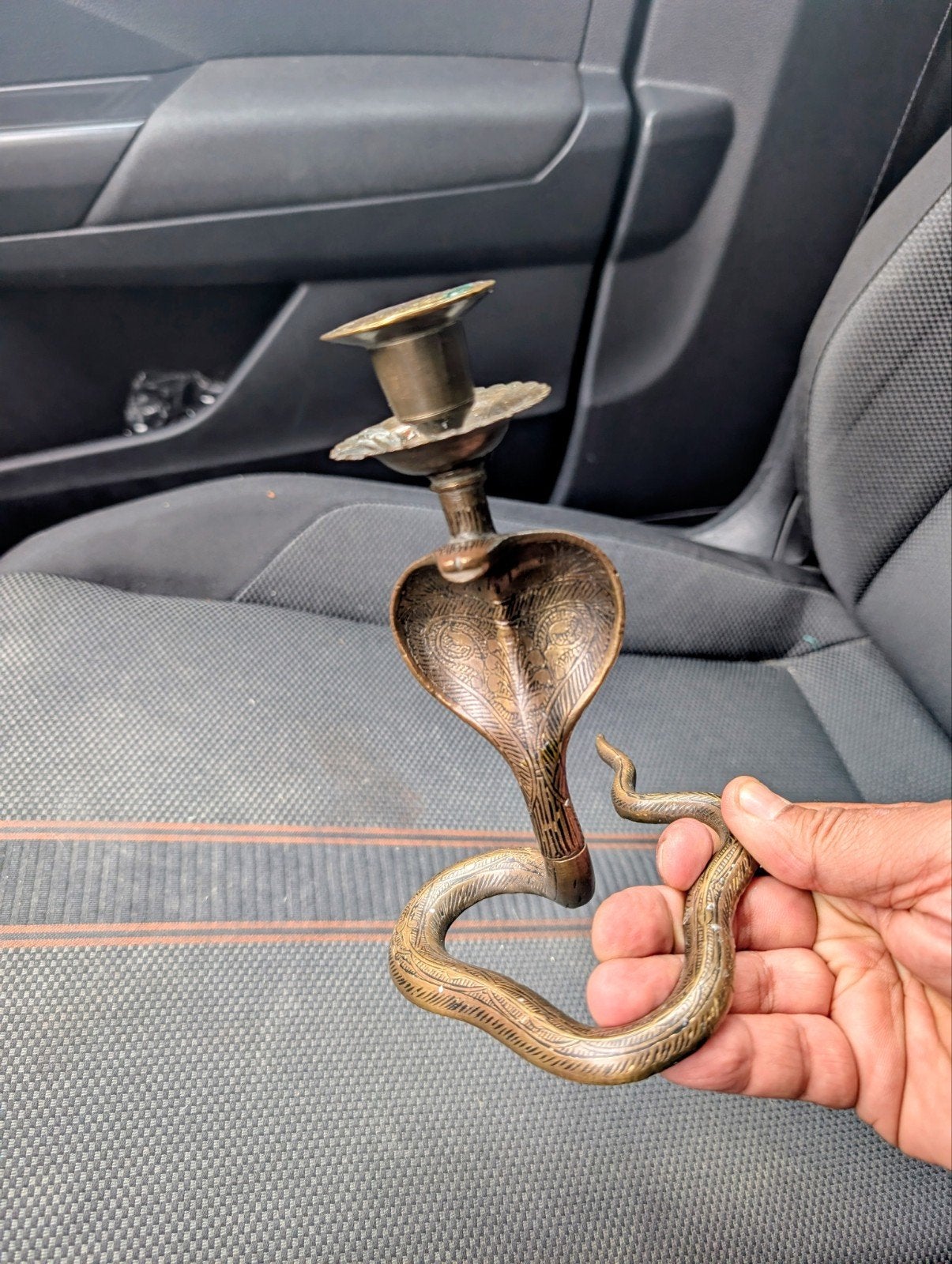 Vintage Koperen Cobra Kandelaar - Uniek Design, Antiek en Kunst, Antiek | Kandelaars, Ophalen of Verzenden