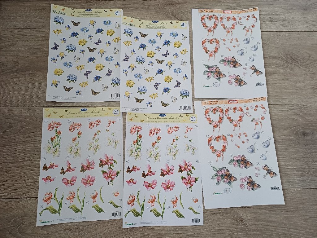 6x 3D knipvellen bloemen-vlinders, Ophalen of Verzenden, Nieuw, Papier of Karton, Overige typen