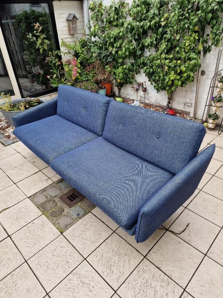 Moderne blauwe slaapbank, Huis en Inrichting, Ophalen, Gebruikt, Blauw, Tweepersoons