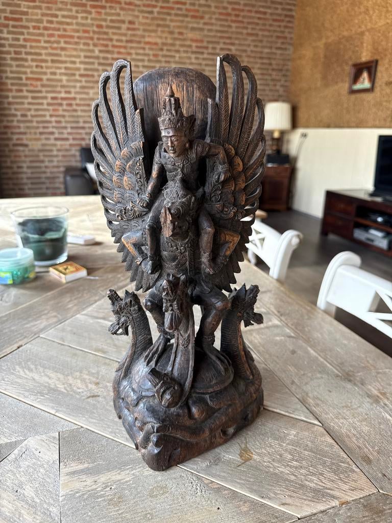 Prachtig Indisch Beeld - Houtsnijwerk, Antiek en Kunst, Ophalen, Handgemaakt, 20 - 50 cm, Beeld