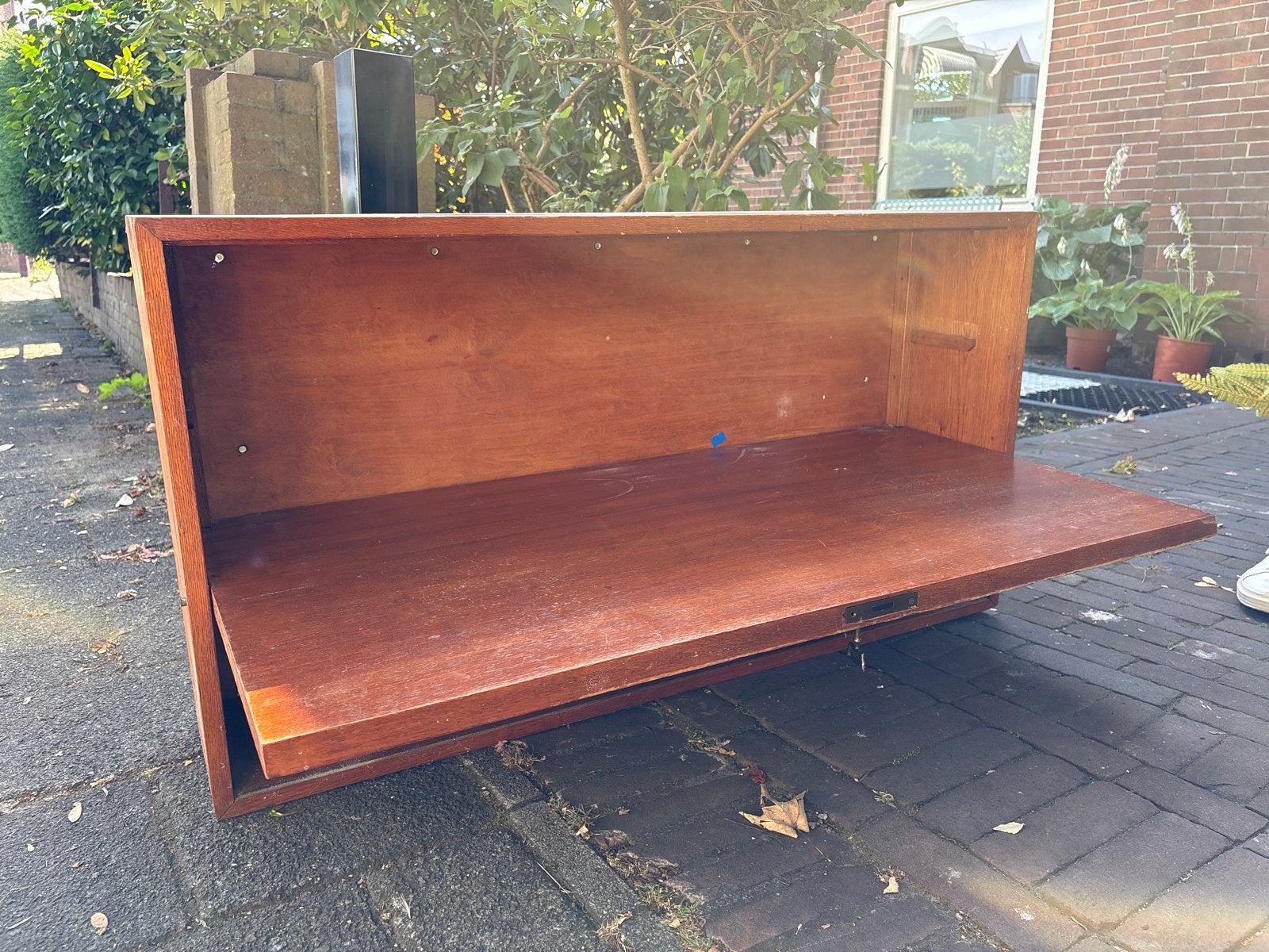 Vintage houten wandkastje met klep - 110x59x23 cm, Huis en Inrichting, Kasten | Overige, Ophalen, Gebruikt