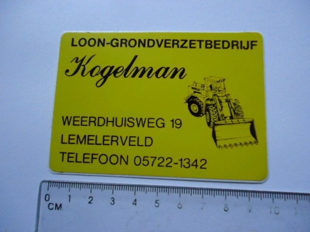 sticker oud KOGELMAN Lemelerveld grondwerk grondverzet, Verzenden, Zo goed als nieuw, Bedrijf of Vereniging