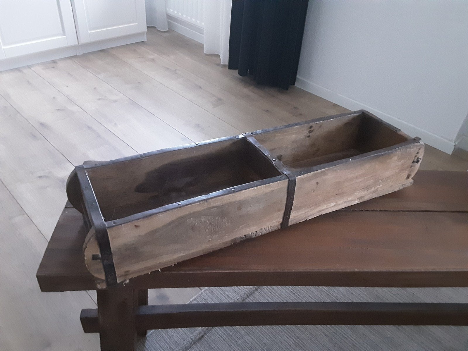 Oude houten stoere bak, Ophalen, Zo goed als nieuw, Rechthoekig, Hout