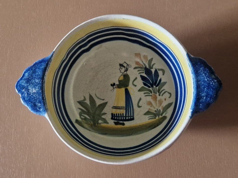 Antieke Henriot Quimper kom met handvatten, P.47, Antiek en Kunst, Ophalen of Verzenden