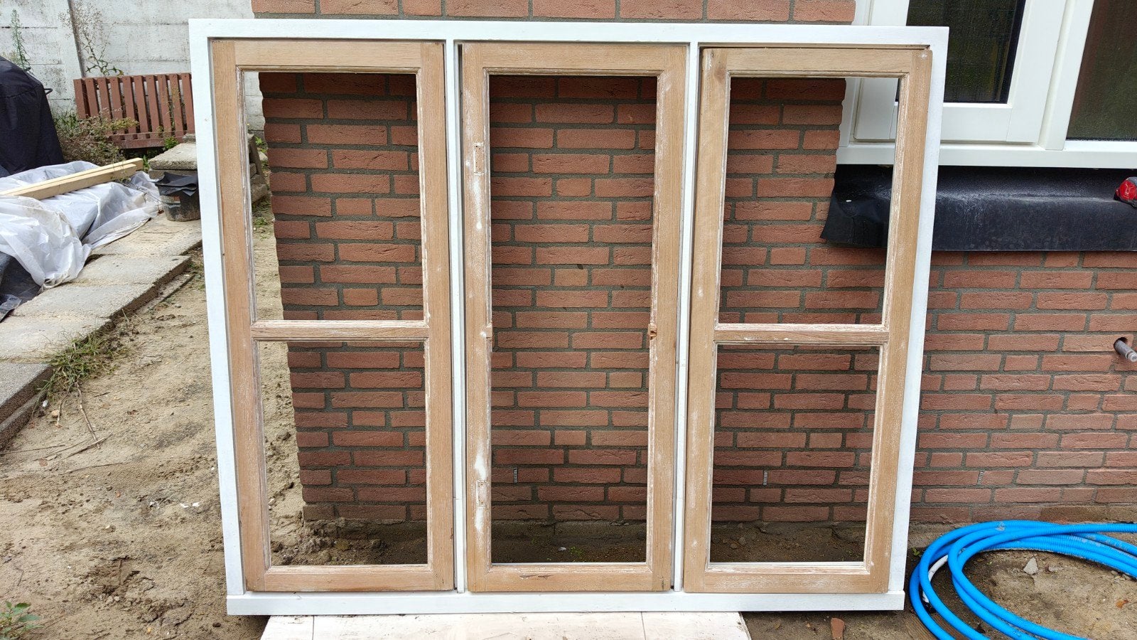 Hardhouten kozijn met ramen - deels gerestaureerd, Ophalen, Hout, Raamkozijn