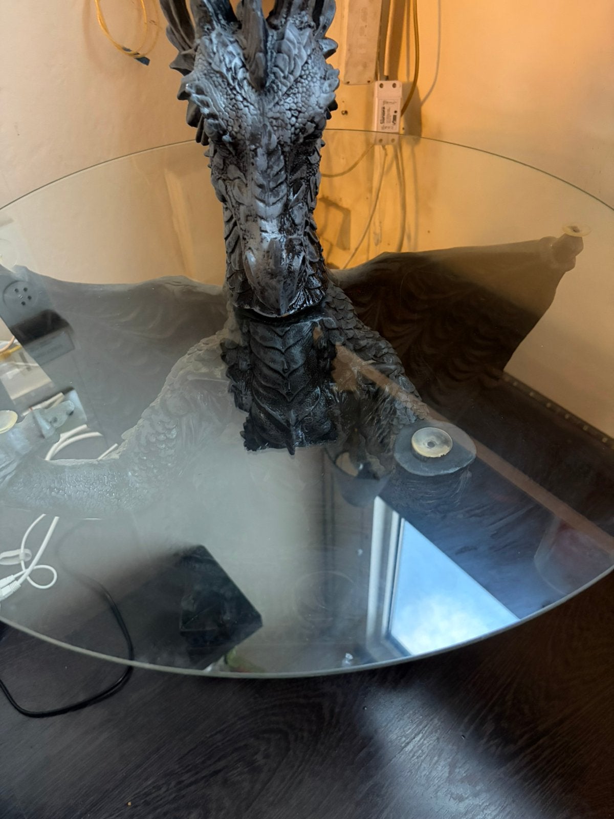 Glazen draken tafel plus accessoires, Huis en Inrichting, Ophalen, Zo goed als nieuw, Rechthoekig, 50 tot 100 cm