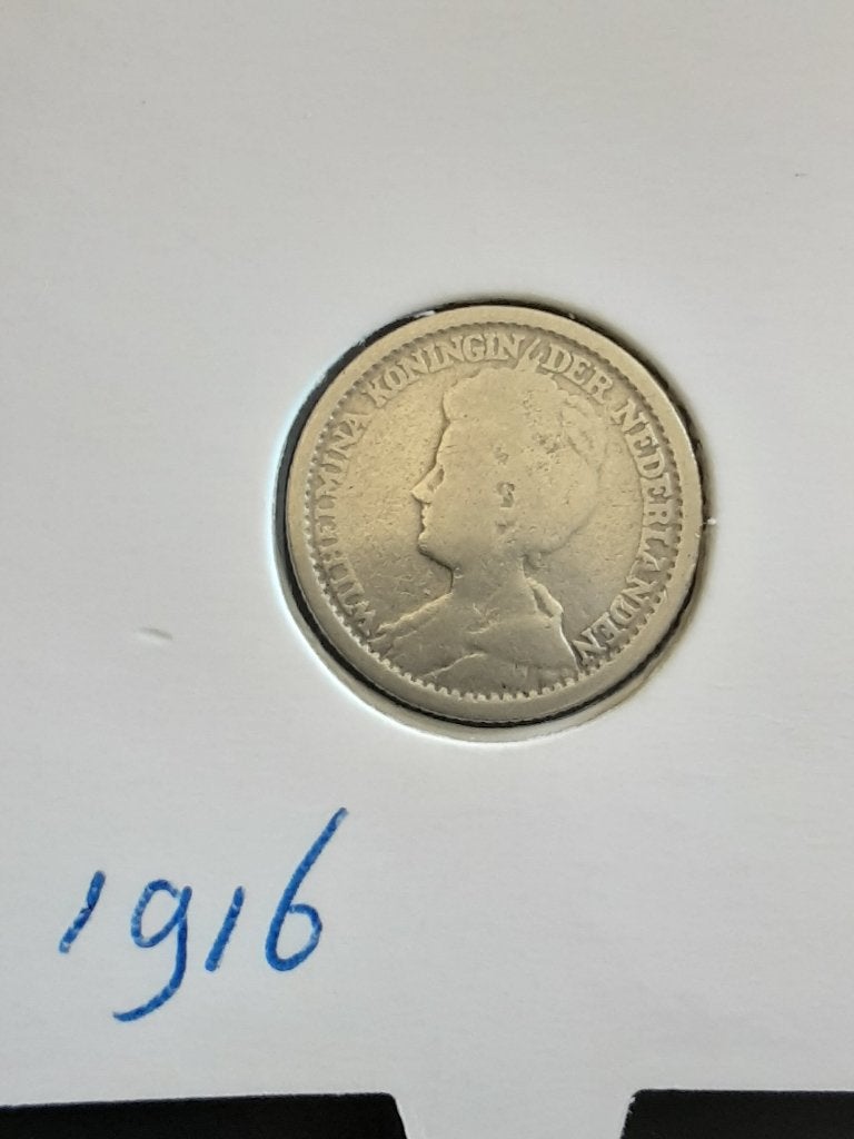 25 cent 1916 Koningin Wilhelmina, Verzenden, Zilver, 25 cent, Koningin Wilhelmina