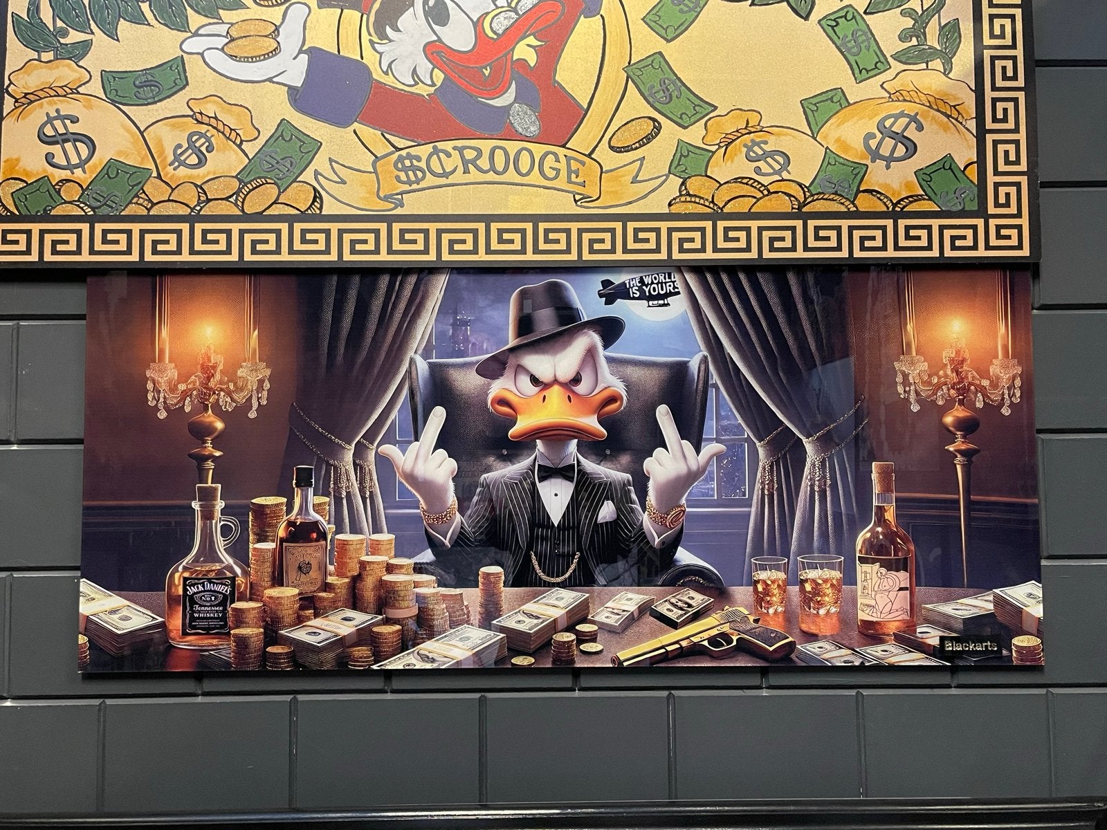 Plexiglas schilderij Dagobert Duck 150x67 cm, Ophalen of Verzenden, Kunststof, Ophangklaar, Stripfiguren/cartoons
