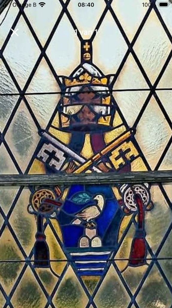 Exclusief antiek glas-in-lood Kerkraam wapenschild Paus XII, Antiek en Kunst, Antiek | Religie, Ophalen