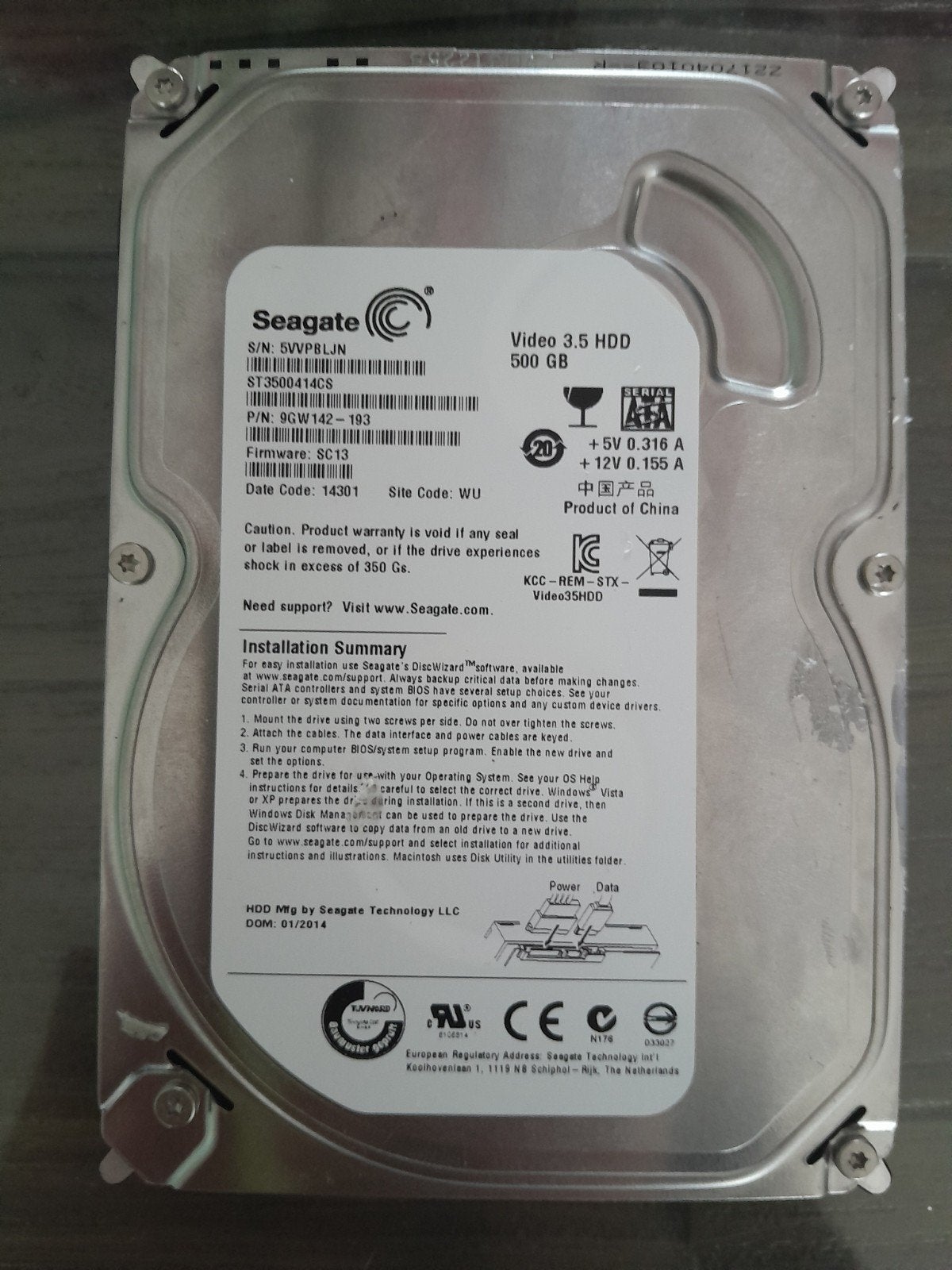 Seagate Video 3.5 HDD 500 GB SATA Harde Schijf, Computers en Software, Harde schijven, Ophalen, Intern, Zo goed als nieuw, Desktop