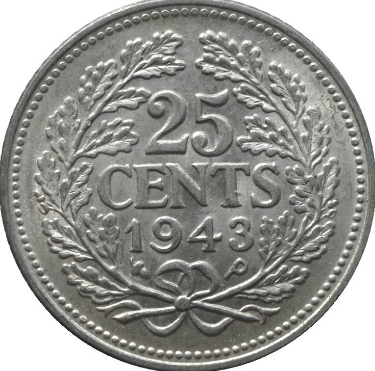 Nederland 25 cent 1943 (EP, zilver, UNC), Zilver, 25 cent, Ophalen of Verzenden, Koningin Wilhelmina