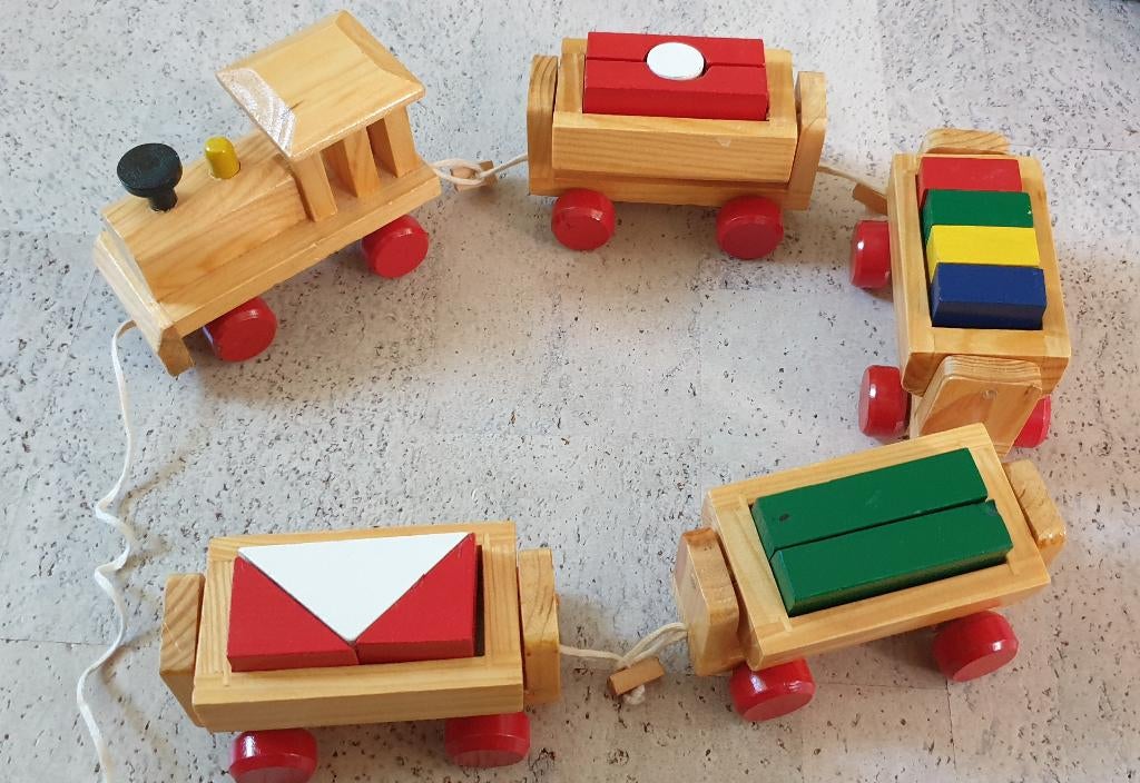 Houten Trein met Blokken - Zo Goed Als Nieuw!, Ophalen of Verzenden, Zo goed als nieuw, Duw- of Trekspeelgoed