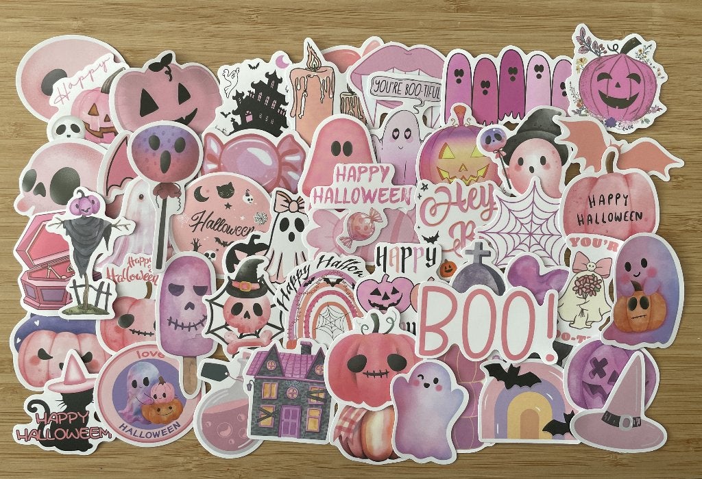 Halloween spookjes, roze thema stickers, Verzenden, Nieuw, Meerdere stickers