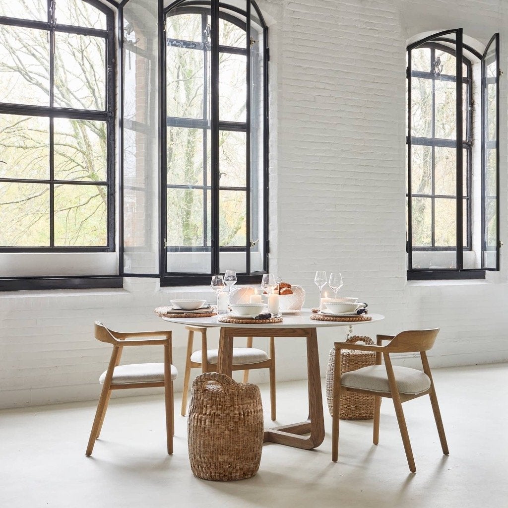 Rivièra Maison Eettafel Casone Marmer Wit Ø140cm, Huis en Inrichting, Ophalen, Japandi, Rond, Nieuw