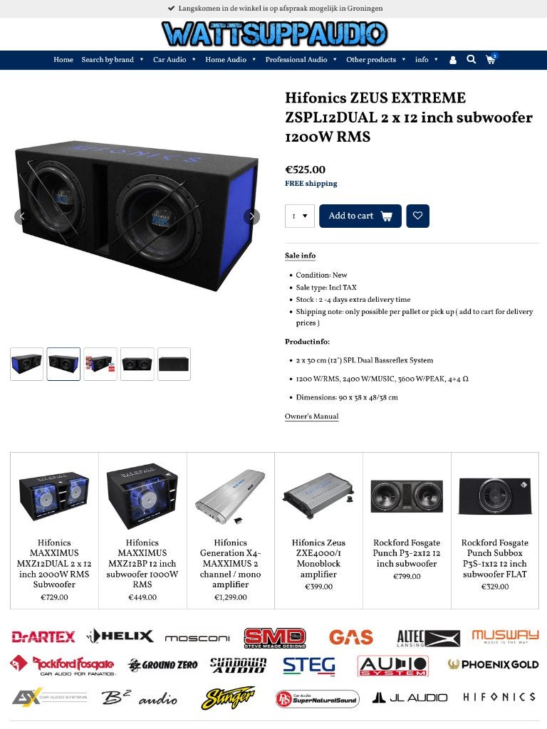 Hifonics ZEUS EXTREME ZSPL12DUAL 2x12 inch subwoofer 3600W, Auto diversen, Audio Design, Nieuw, Am Breilingsweg 3, 76709 Kronau, Duitsland