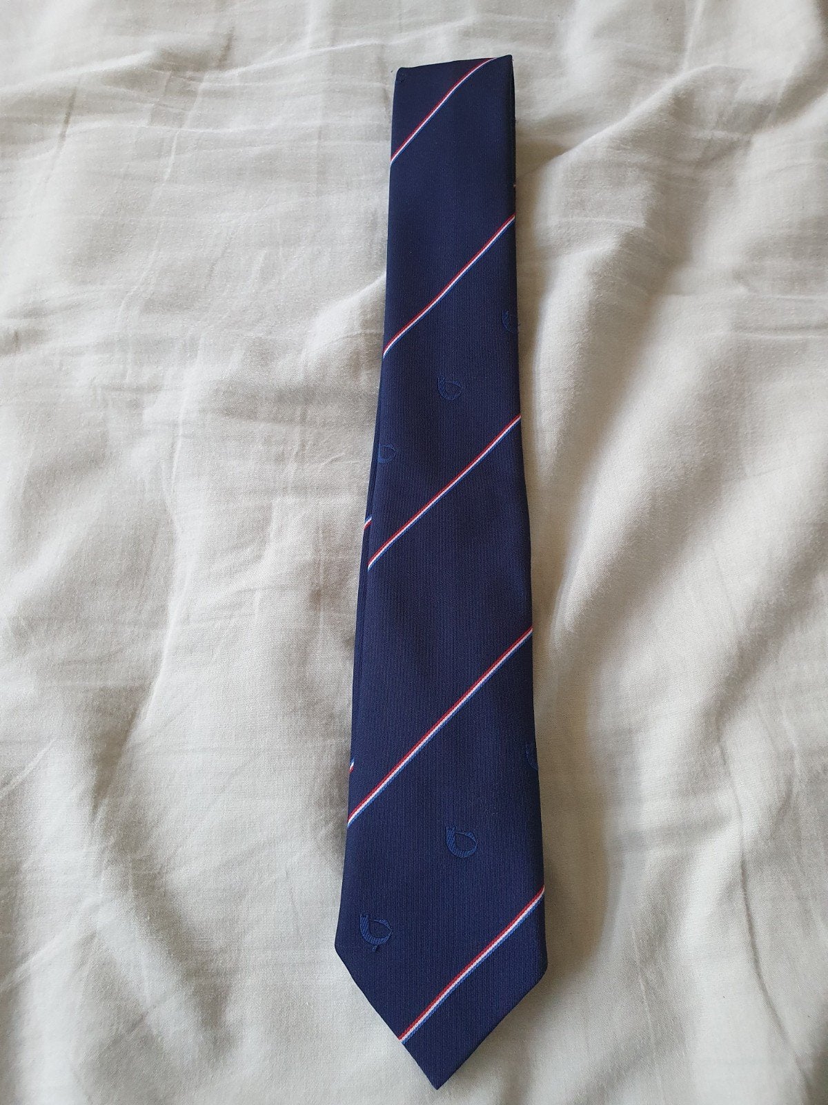 Nette donkerblauwe stropdas met strepen en patroon, Blauw, Cravat Club International, Ophalen of Verzenden, Met patroon