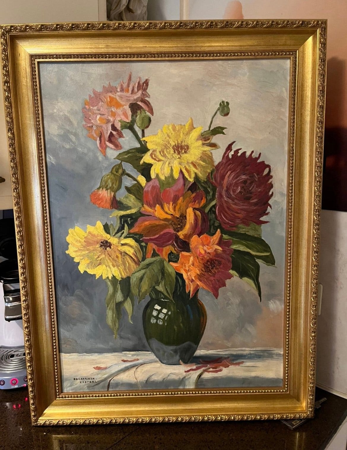 Groot oud olieverf bloemen stilleven schilderij, Antiek en Kunst, Ophalen