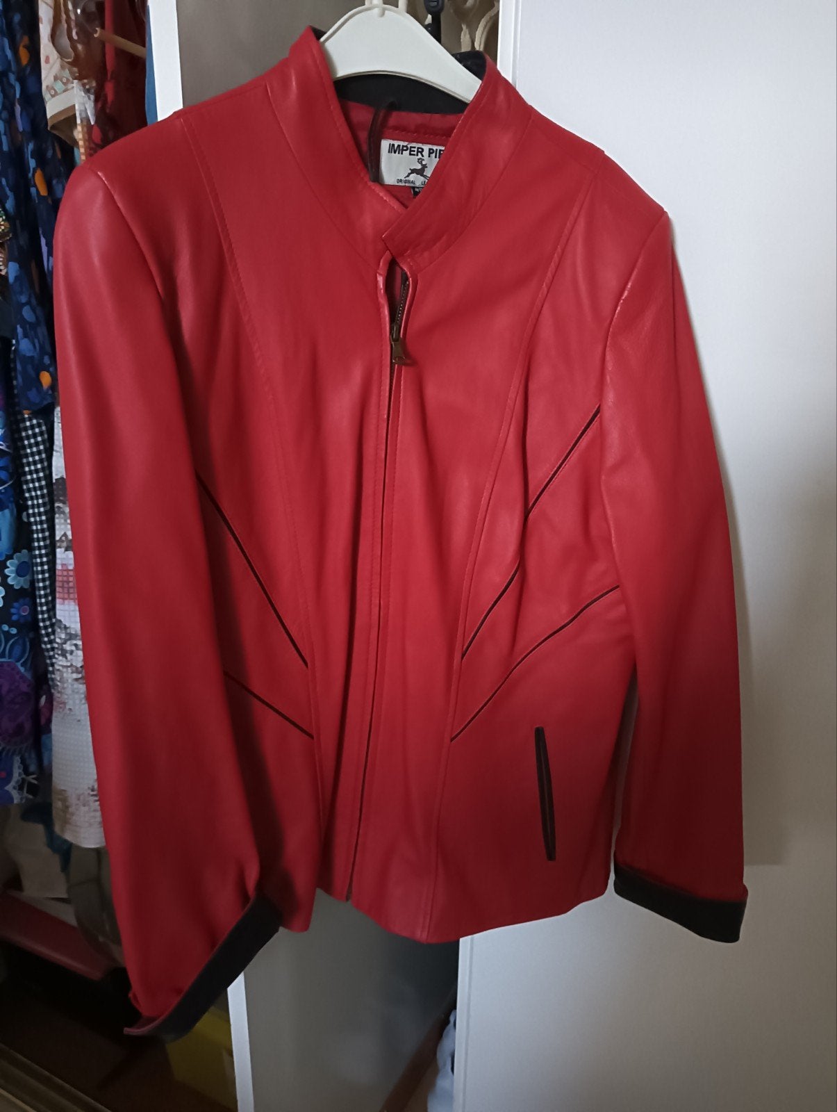 leren dames jas maat 48(xl), Ophalen, Zo goed als nieuw, Maat 46/48 (XL) of groter, Rood