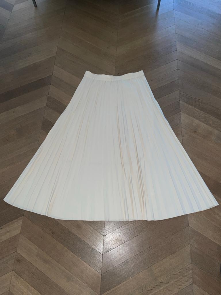 Elegante geplooide midi-rok in crème, Maat 38/40 (M), Beige, Ophalen of Verzenden, Knielengte
