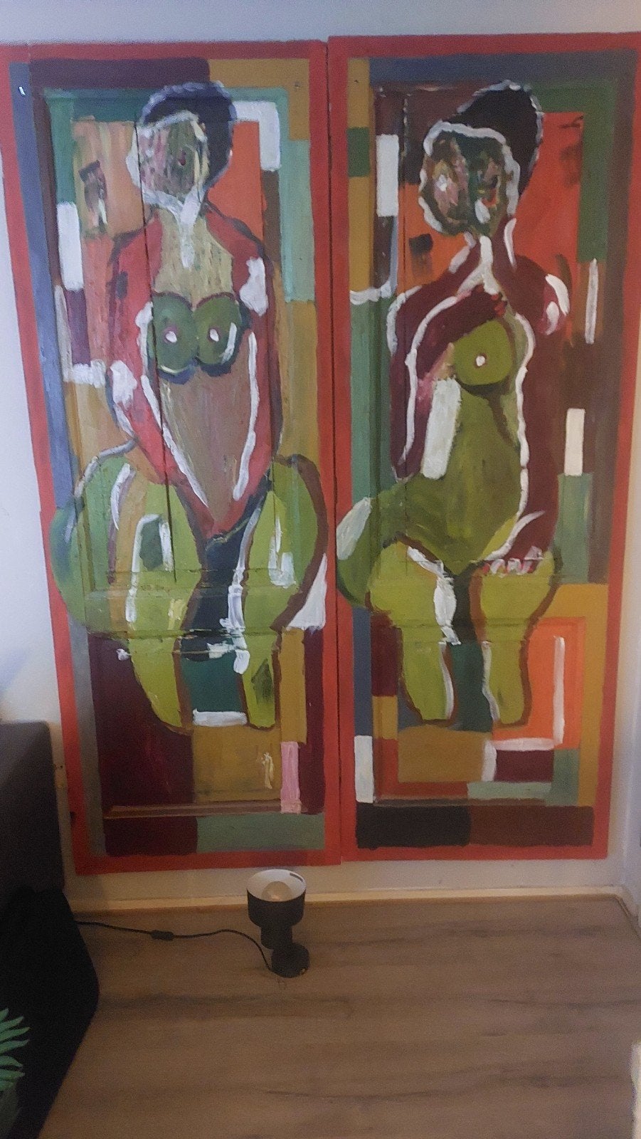 Abstracte figuren op houten antieke deuren. - Uniek kunstwer, Antiek en Kunst, Ophalen, Figuren, Hout, Olieverf