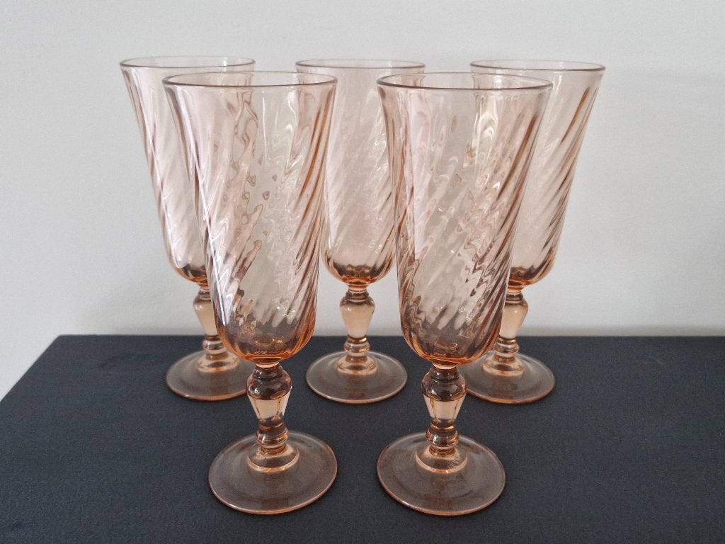 Vintage rosaline Luminarc champagneglazen - 5 stuks, Ophalen of Verzenden