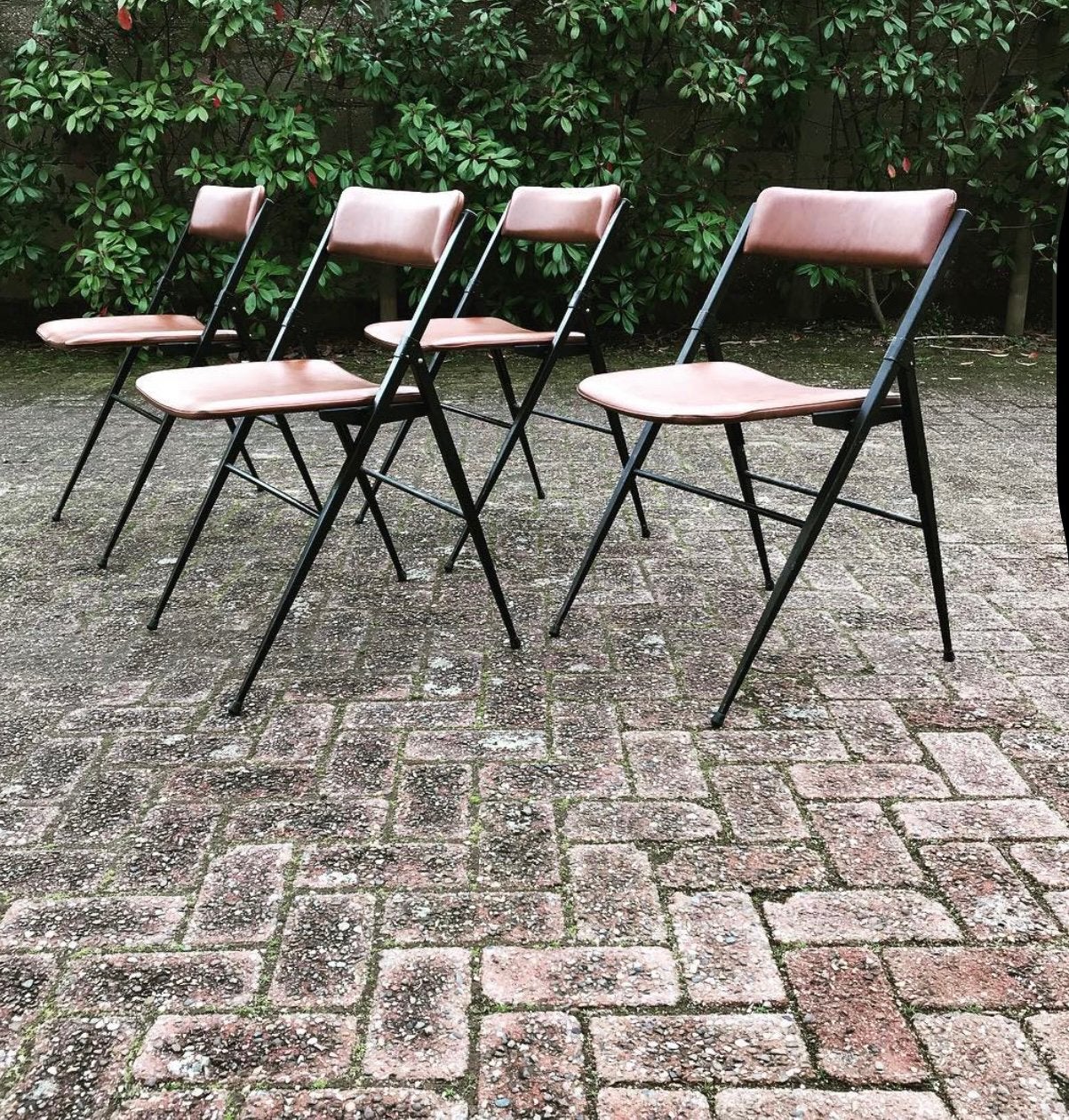 Vintage retro klapstoelen jaren 70 Design, Ophalen, Zo goed als nieuw, Bruin, Vijf, Zes of meer stoelen