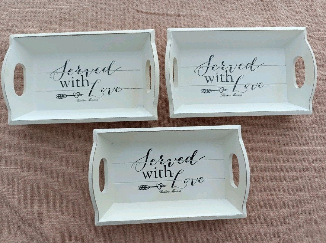 Set van 3 kleine dienbladen Riviera Maison Served with Love, Overige typen, Hout, Nieuw, Ophalen of Verzenden