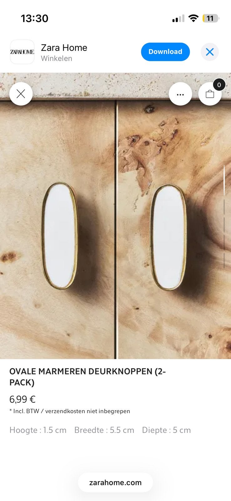 Zara Home deurknoppen 6 stuks, Ophalen of Verzenden, Zo goed als nieuw, Overige typen
