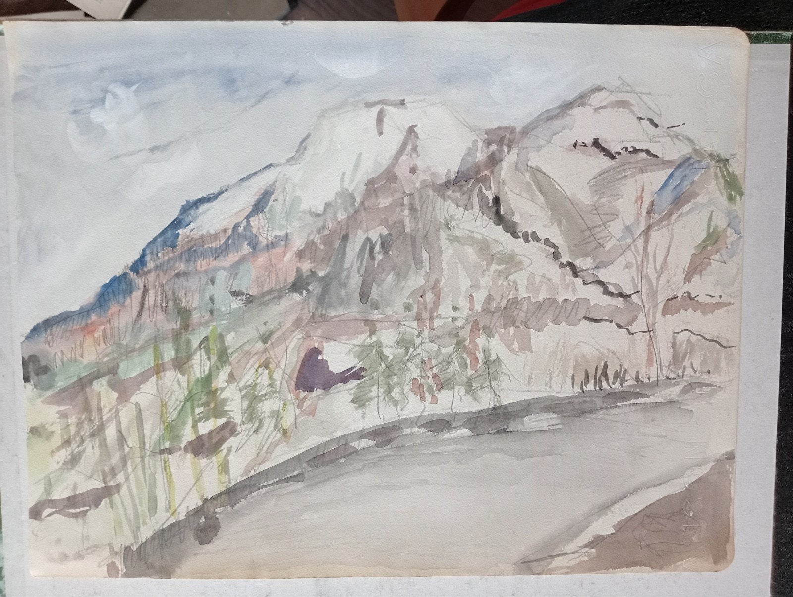 Aquarel Berglandschap Kunstcriticus Frans Duister jaren 80, Ophalen of Verzenden