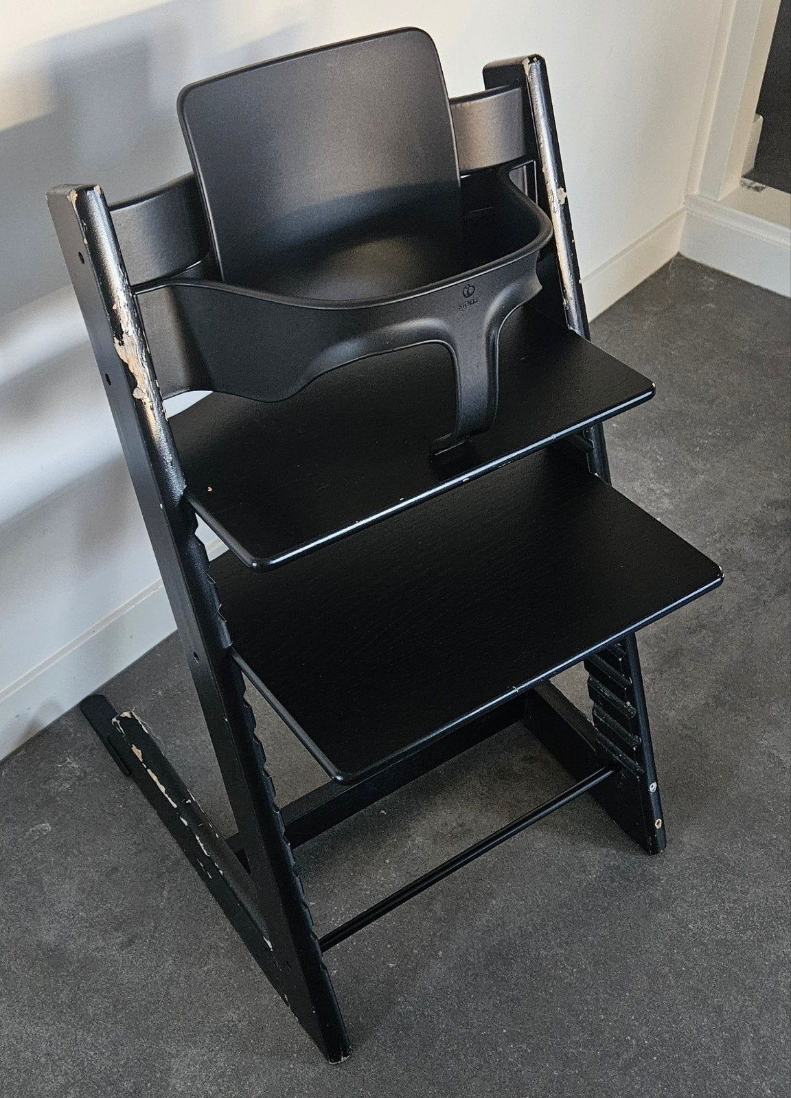 Stokke kinderstoel zwart - opknapper (excl. baby set), Kinderen en Baby's, Ophalen of Verzenden, Gebruikt, Meegroeistoel, Aanschuifbaar