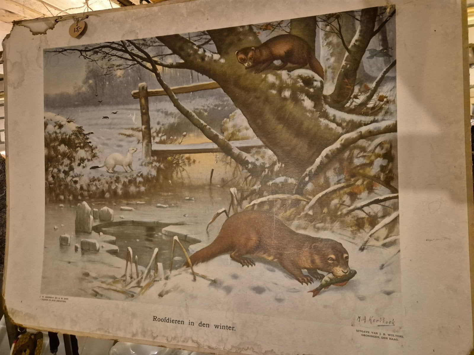 Oude schoolplaat "Roofdieren in den winter" - M.A. Koekkoek, Ophalen
