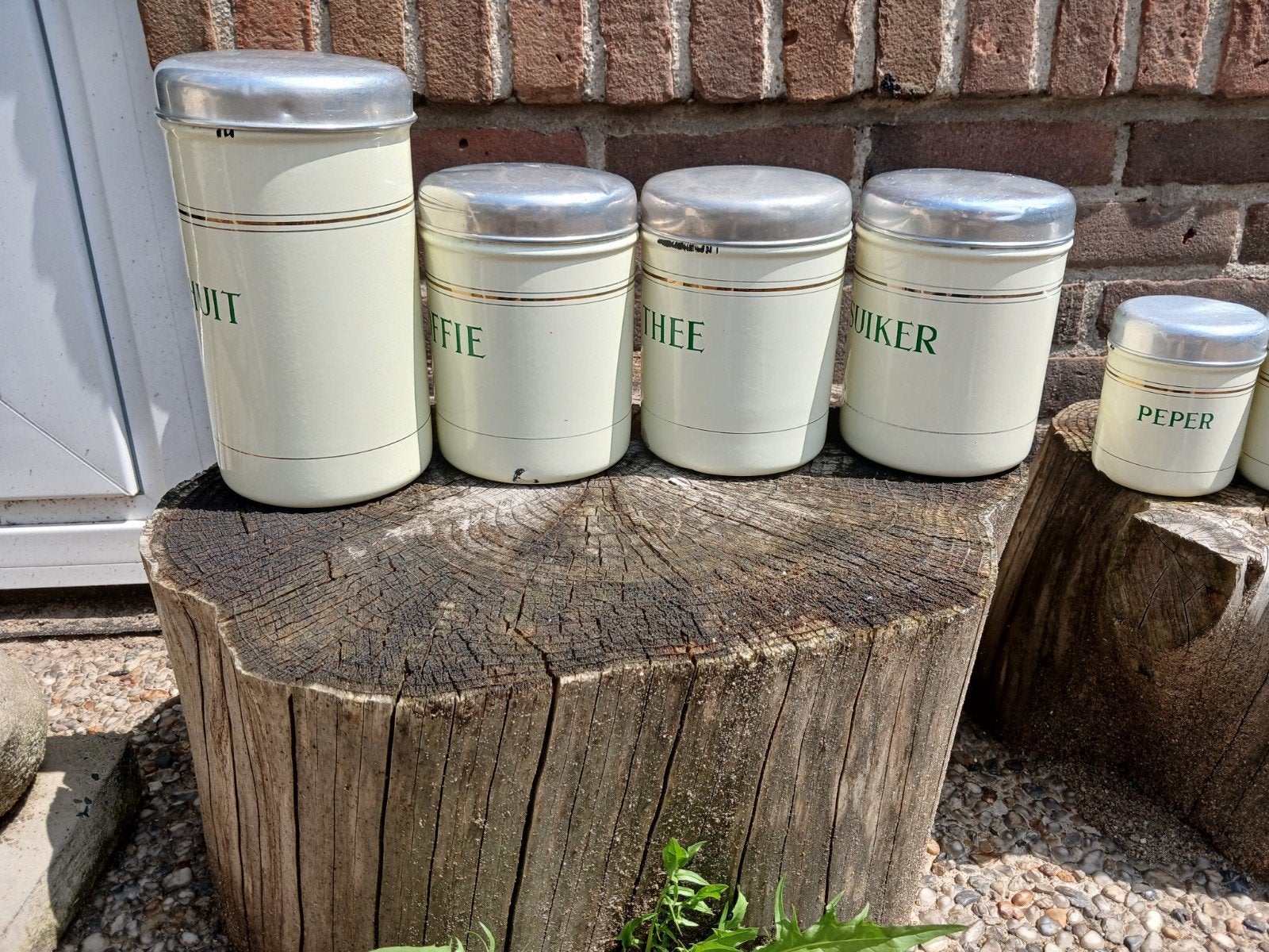 Complete emaille voorraadbussen set - vintage, Ophalen of Verzenden