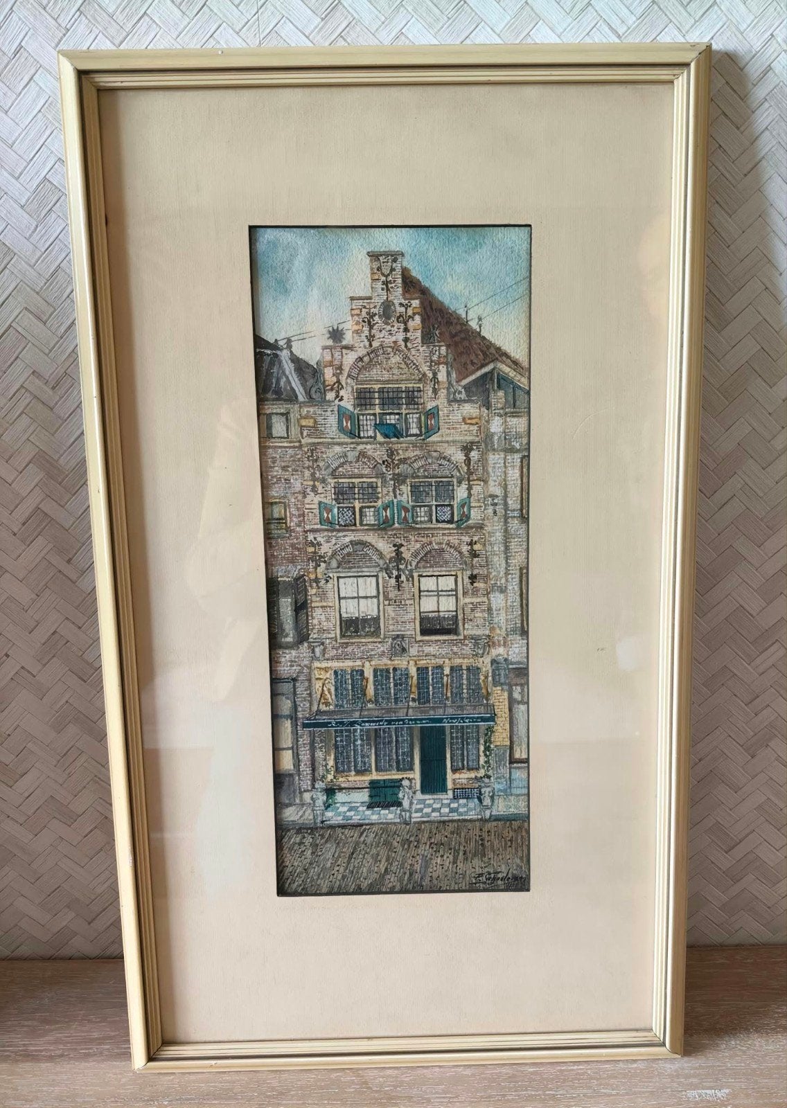 Stadsgezicht Amsterdam - Aquarel van E. Tegelaar 48 x28 cm, Realistisch, Ophalen of Verzenden, Gesigneerd, Aquarel