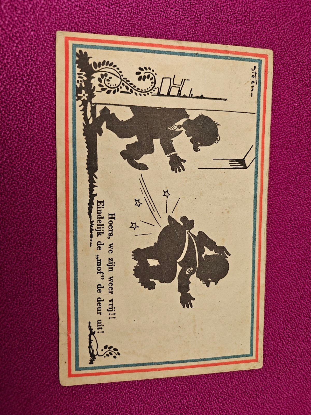 Historische Ansichtkaart: 'De Moffen eruit!' - 1945, Verzamelen, Ophalen of Verzenden, 1940 tot 1960