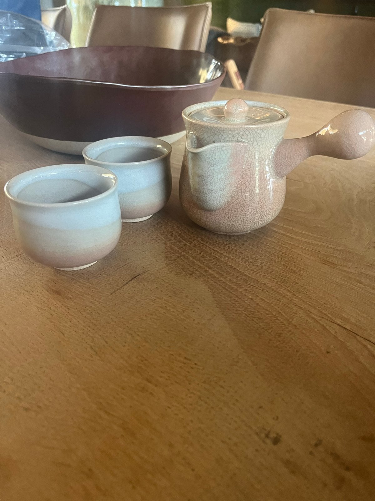 Authentieke Japanse theeset - Theepot en 2 kopjes, Theepot/fluitketel, Gebruikt, Ophalen of Verzenden, Steen/keramiek