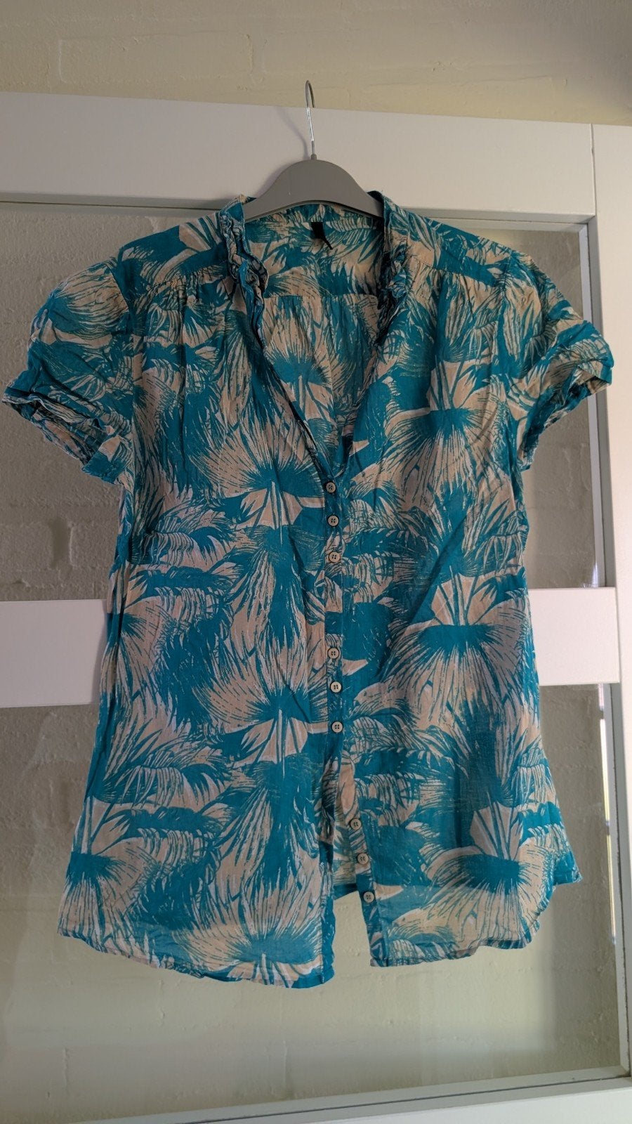 Benetton katoenen blouse met tropische print maat M, Maat 38/40 (M), Blauw, Benetton, Ophalen of Verzenden