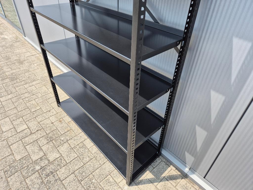 Stelling 40 cm diep Zwarte Legbordstelling Stelling Kast, Info@bedrijfsinrichtingnederland.nl, Bedrijfsinrichting Nederland, Gebruikt