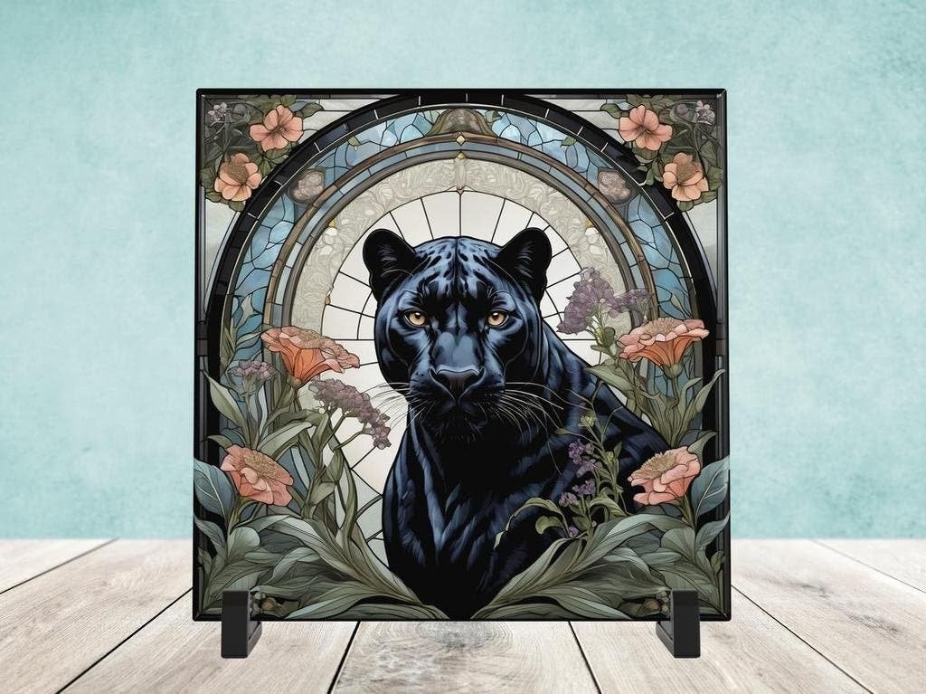 Zwarte Panter Glas in Lood tegel incl houder, Ophalen of Verzenden, Nieuw