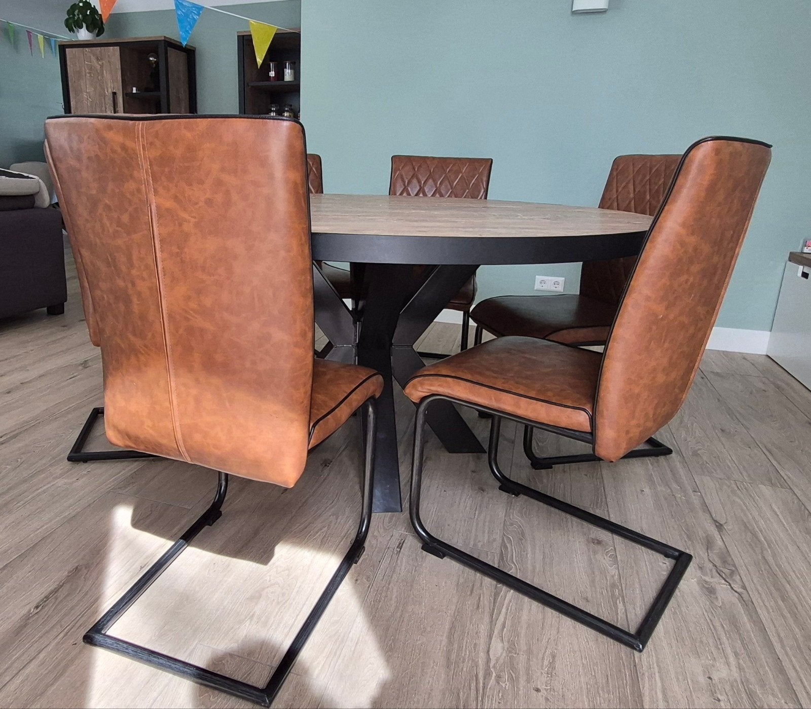 Set van 6 vintage stoelen, Huis en Inrichting, Stoelen, Ophalen, Gebruikt, Bruin, Industrieel, Vintage