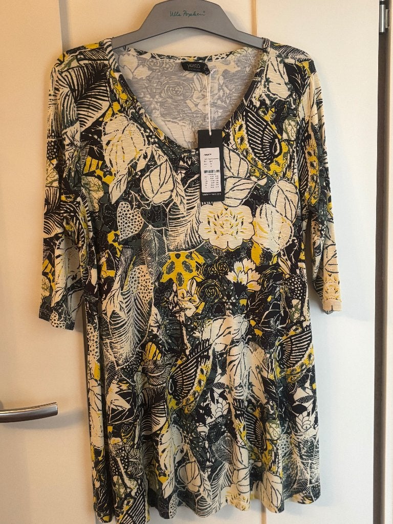 Yesta tuniek 3/4 mouw, zwart/geel/groen, maat 0=46, nieuw 65, Kleding | Dames, Grote Maten, Blouse of Tuniek, Meerkleurig, Verzenden